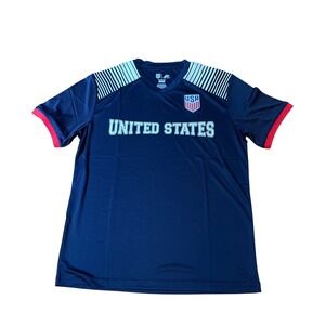 Icon Sports USA Soccer Jersey Mens Navy Blue Athletic V-Neck Shirt SIZE L